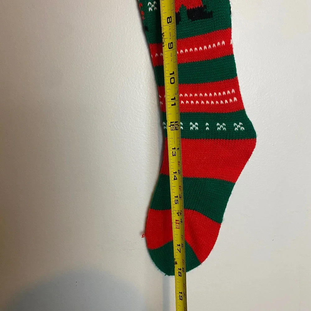 Vintage Christmas Stocking Kurt Adler 1978 Santa Red Green Knit Retro‎